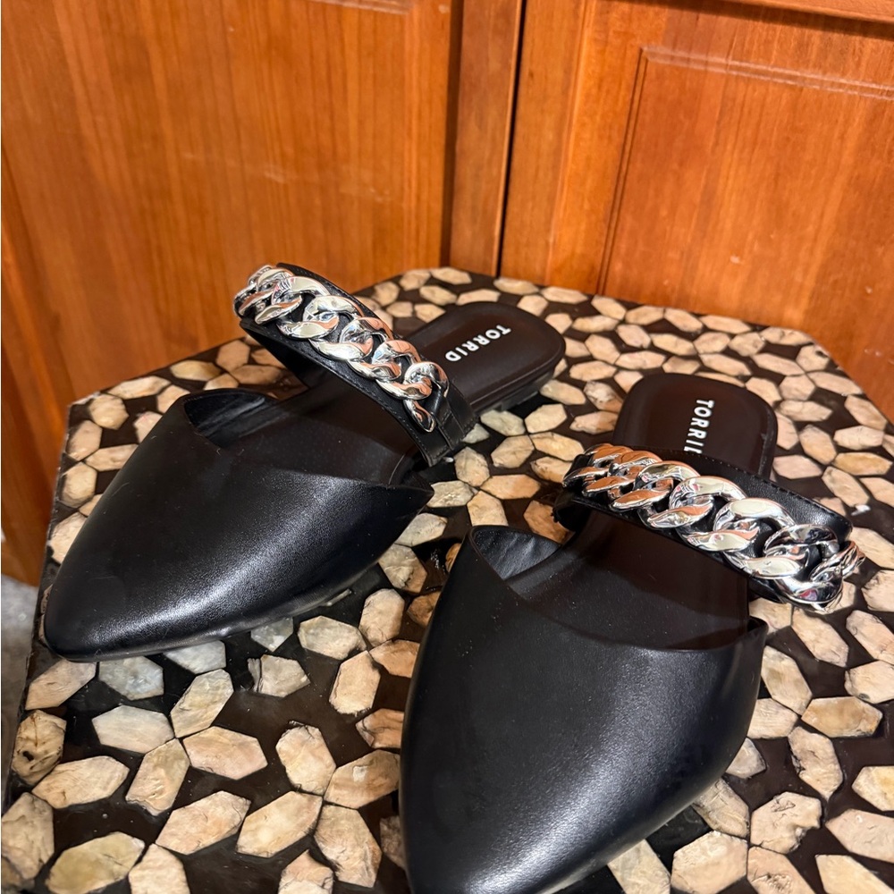 Torrid Black Mules with Silver Chain Accent